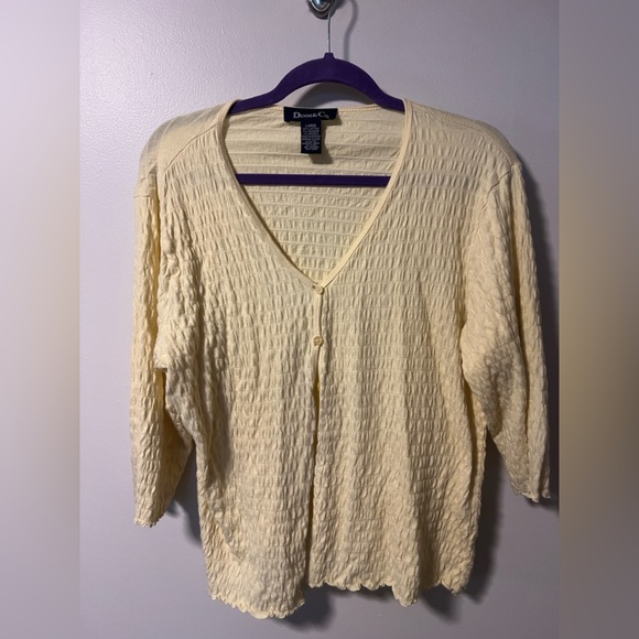 Denim & Co yellow Textured thin CardiganTop  size L - Picture 1 of 4